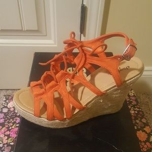Orange wedge sandals